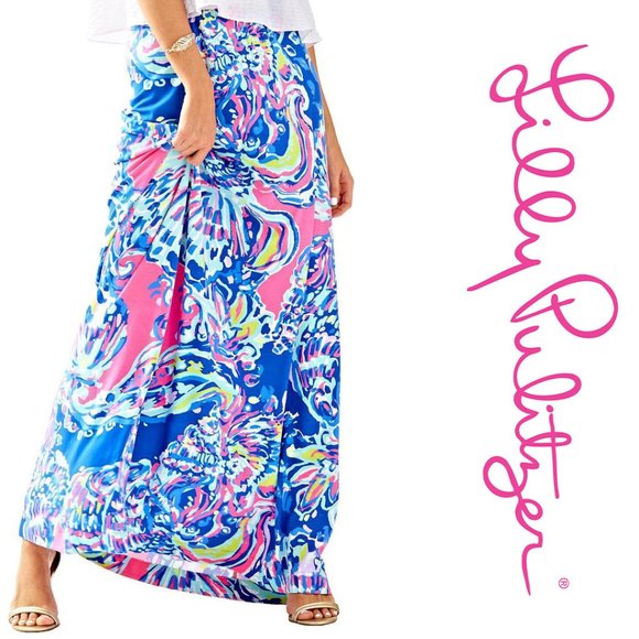Lilly Pulitzer Dresses & Skirts - Lilly Pulitzer Nola Beach Maxi Skirt Blue Pink Large Costal Retreat Print